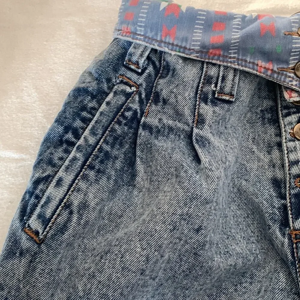 Vintage 80s no problem womens 26 small 11/12 fold over paper bag jeans acid wash
